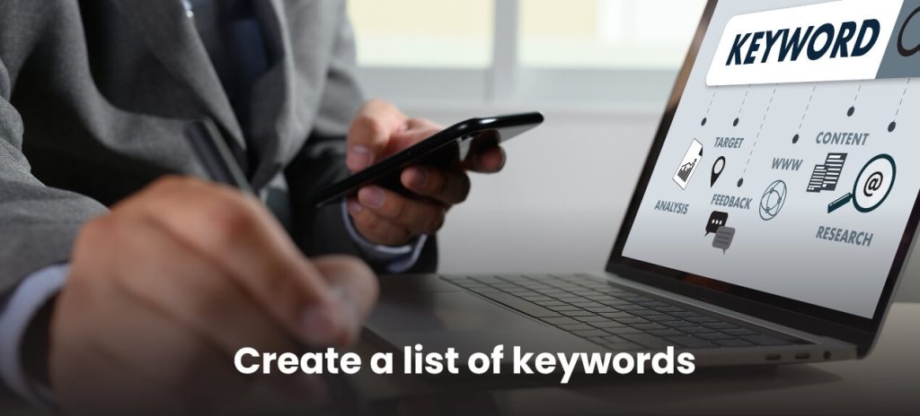 create a list of keywords 